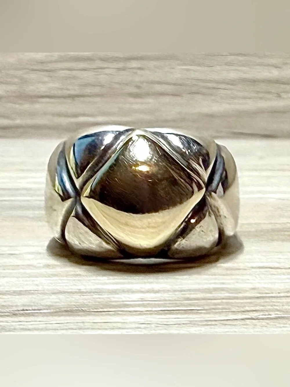Heavy ZINA Sterling Silver & 14K Gold Sculptural Modernist Dome Ring, Size 5.5